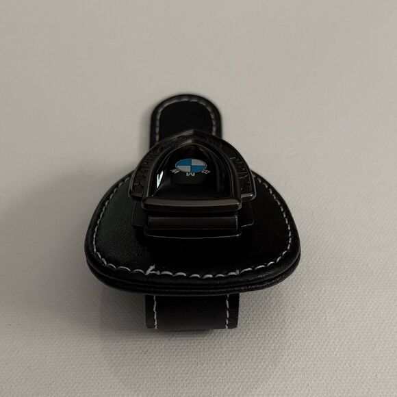 BMW Sunglass Holder for Car with Logo Black PU Leather NWT - Picture 3 of 10